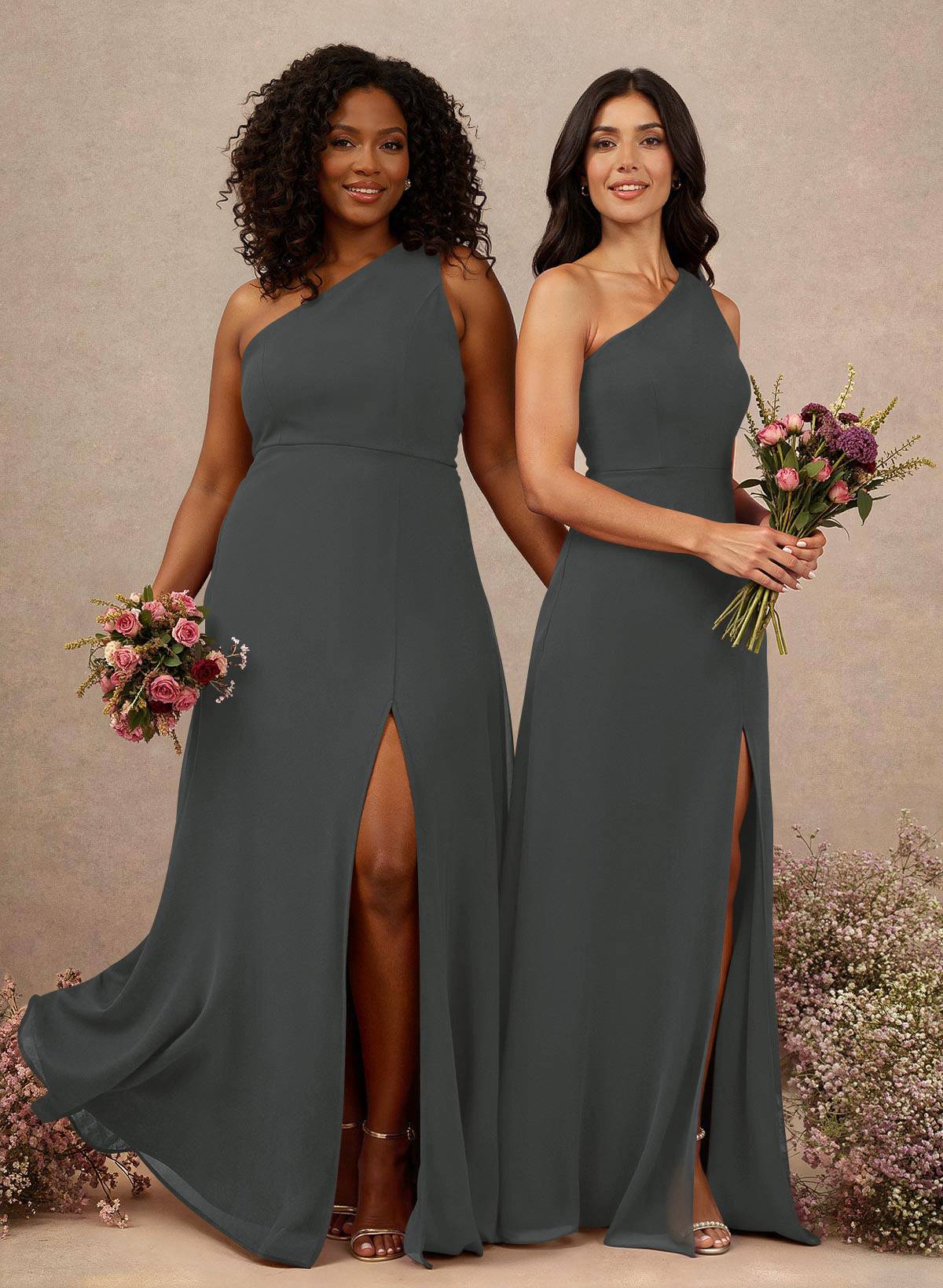 Classic One-Shoulder A-Line High Split Floor-Length Chiffon Bridesmaid Dresses, product image 64
