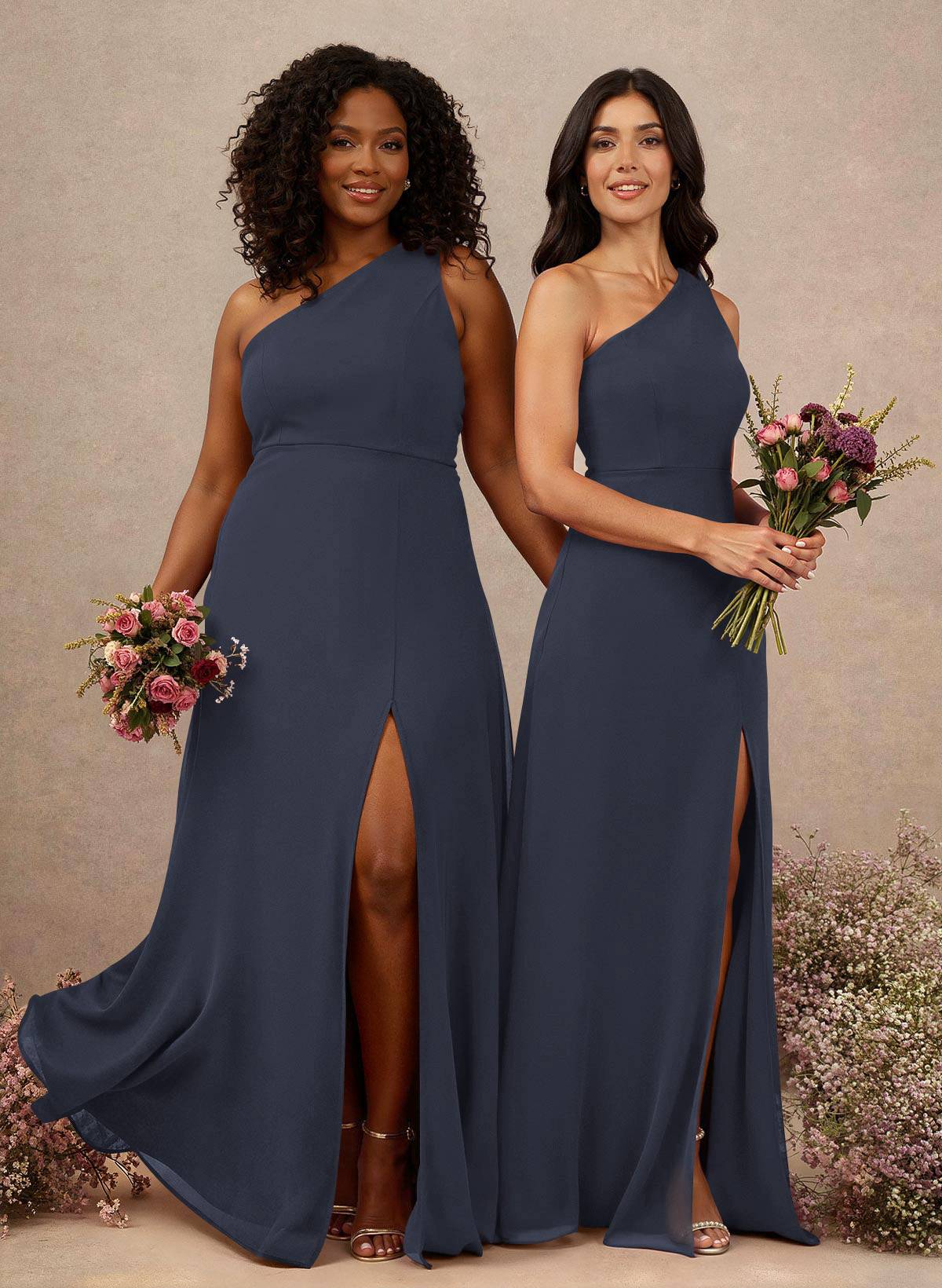 Classic One-Shoulder A-Line High Split Floor-Length Chiffon Bridesmaid Dresses, product image 7