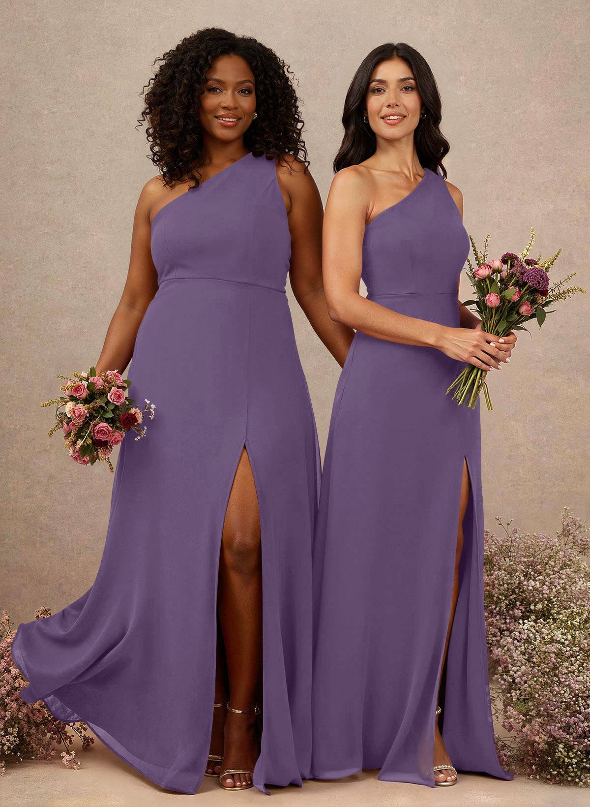 Classic One-Shoulder A-Line High Split Floor-Length Chiffon Bridesmaid Dresses, product image 39
