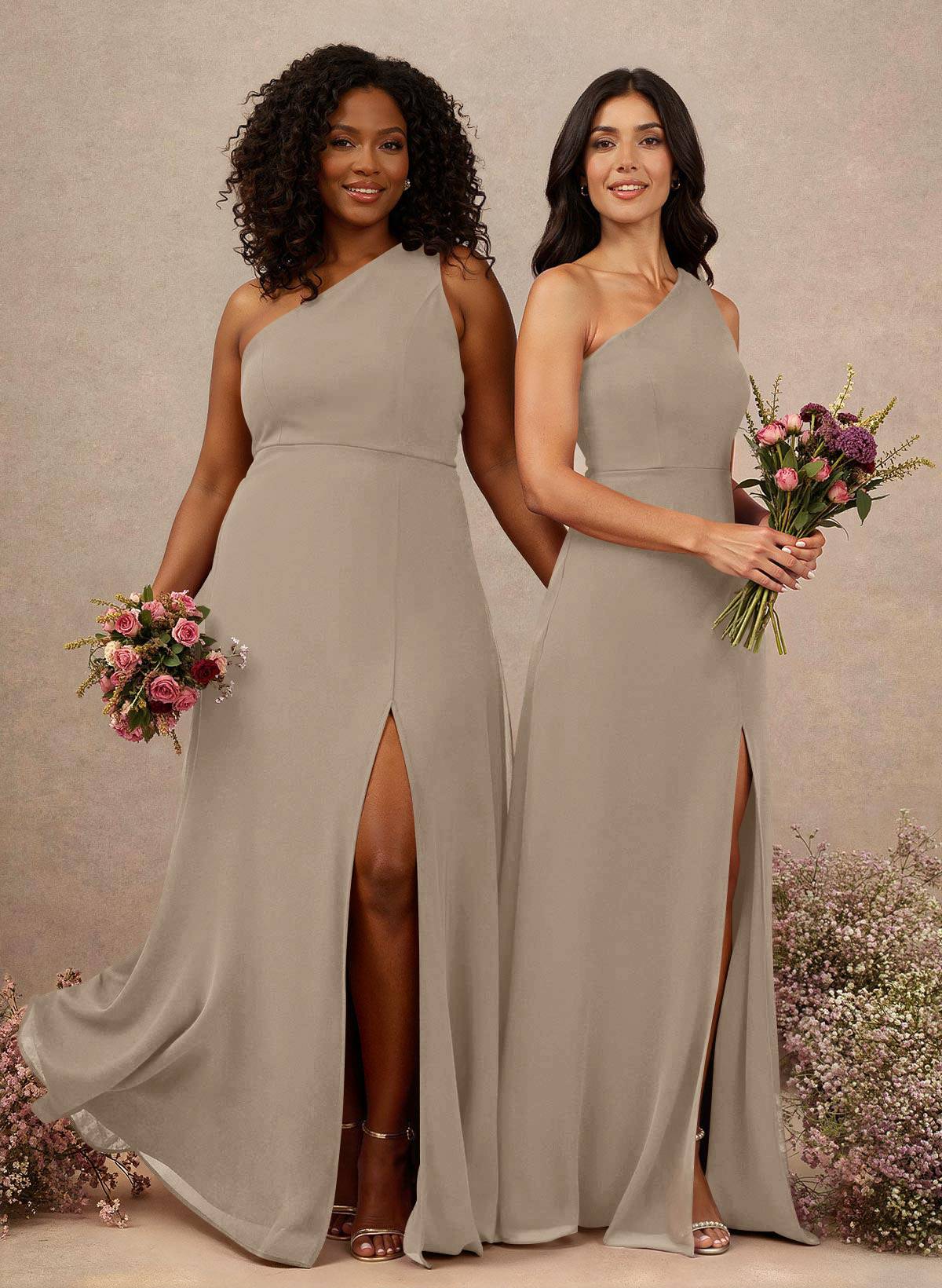 Classic One-Shoulder A-Line High Split Floor-Length Chiffon Bridesmaid Dresses, product image 55