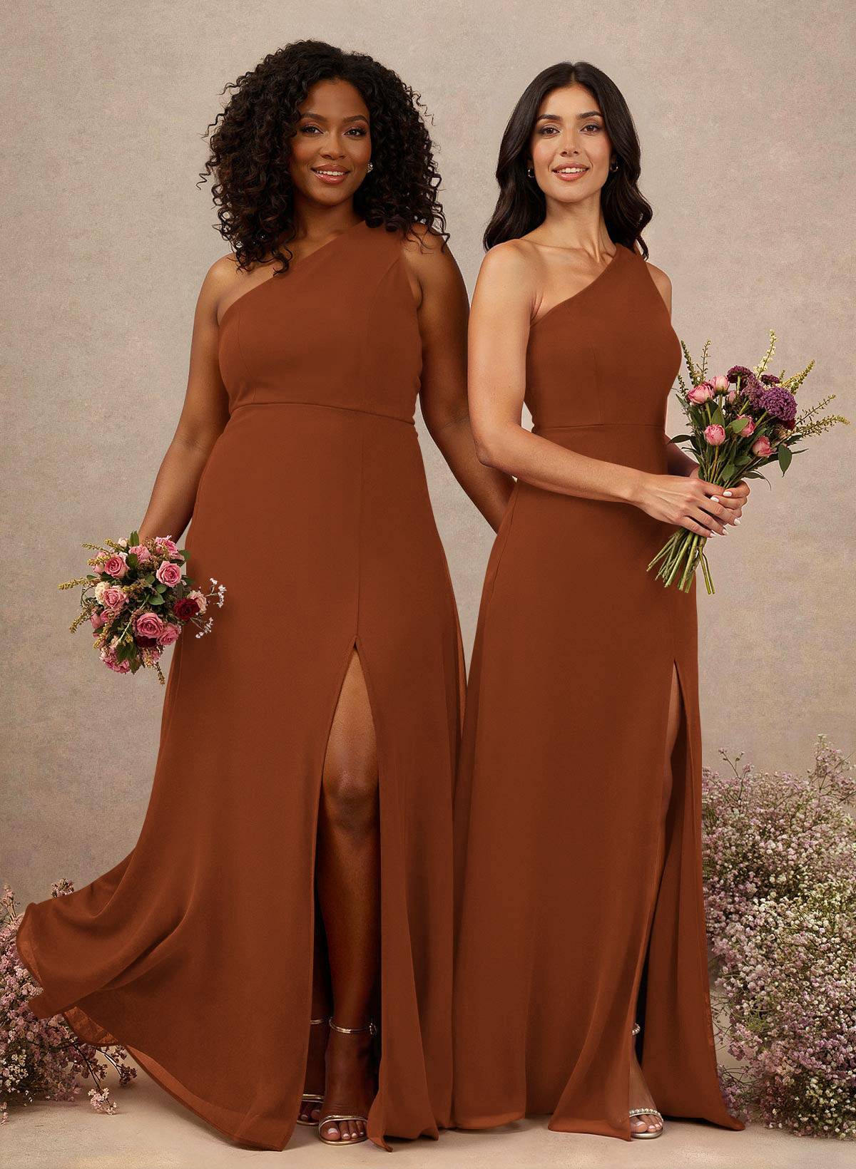 Classic One-Shoulder A-Line High Split Floor-Length Chiffon Bridesmaid Dresses, product image 73