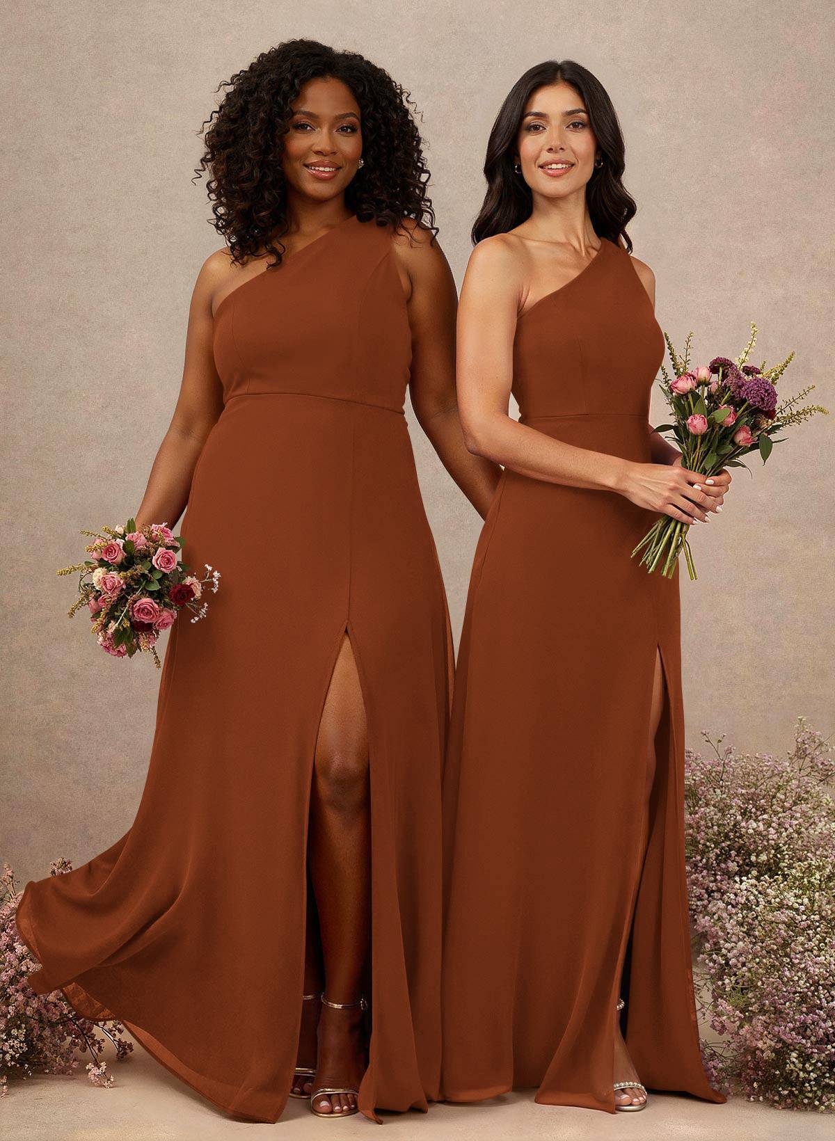 Classic One-Shoulder A-Line High Split Floor-Length Chiffon Bridesmaid Dresses, product image 73