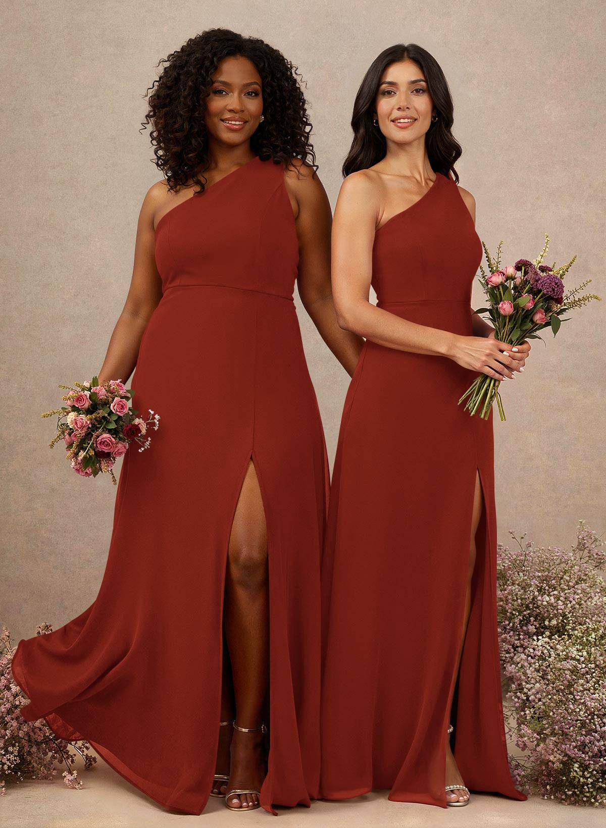 Classic One-Shoulder A-Line High Split Floor-Length Chiffon Bridesmaid Dresses, product image 24
