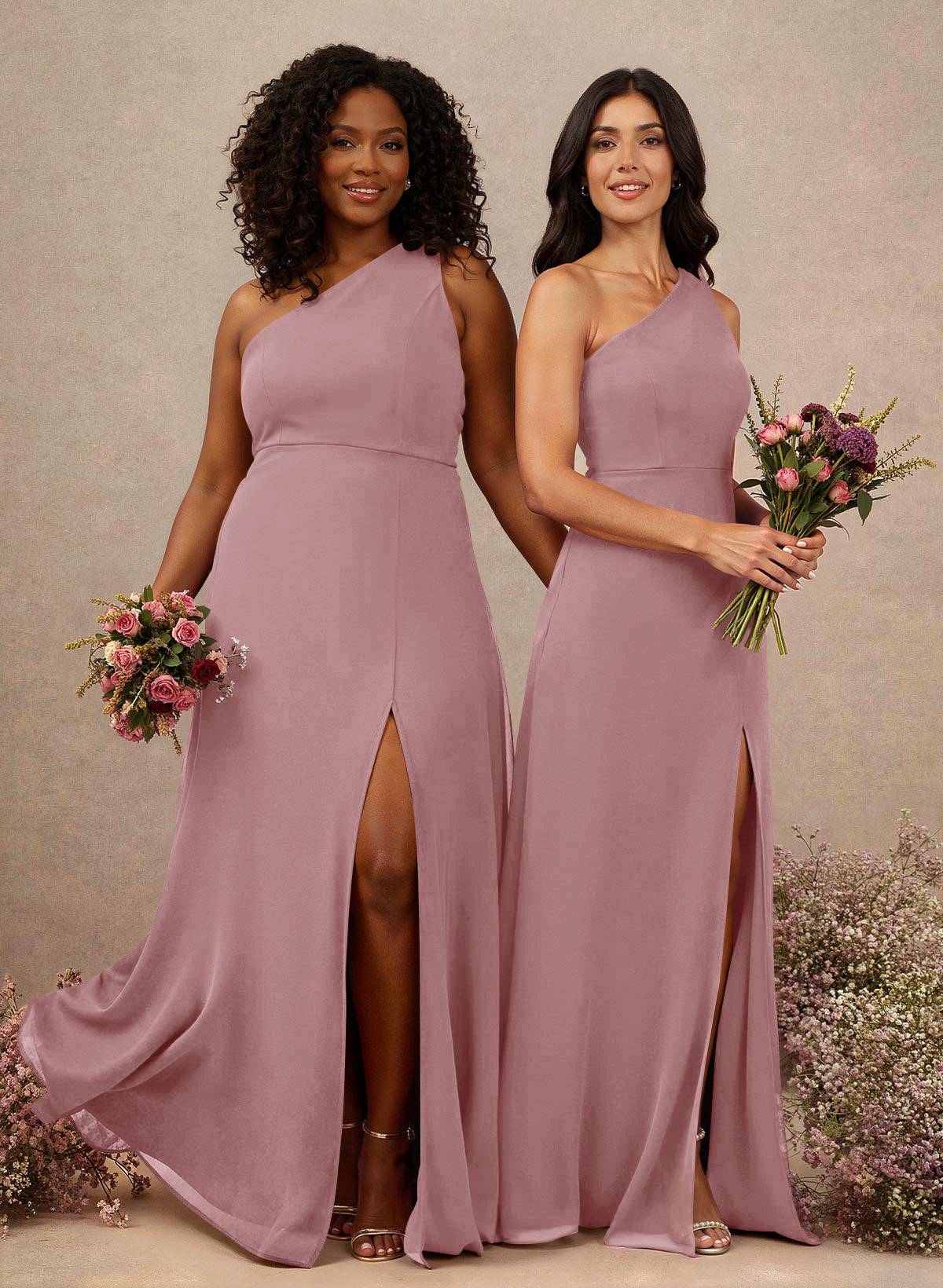 Classic One-Shoulder A-Line High Split Floor-Length Chiffon Bridesmaid Dresses, product image 35