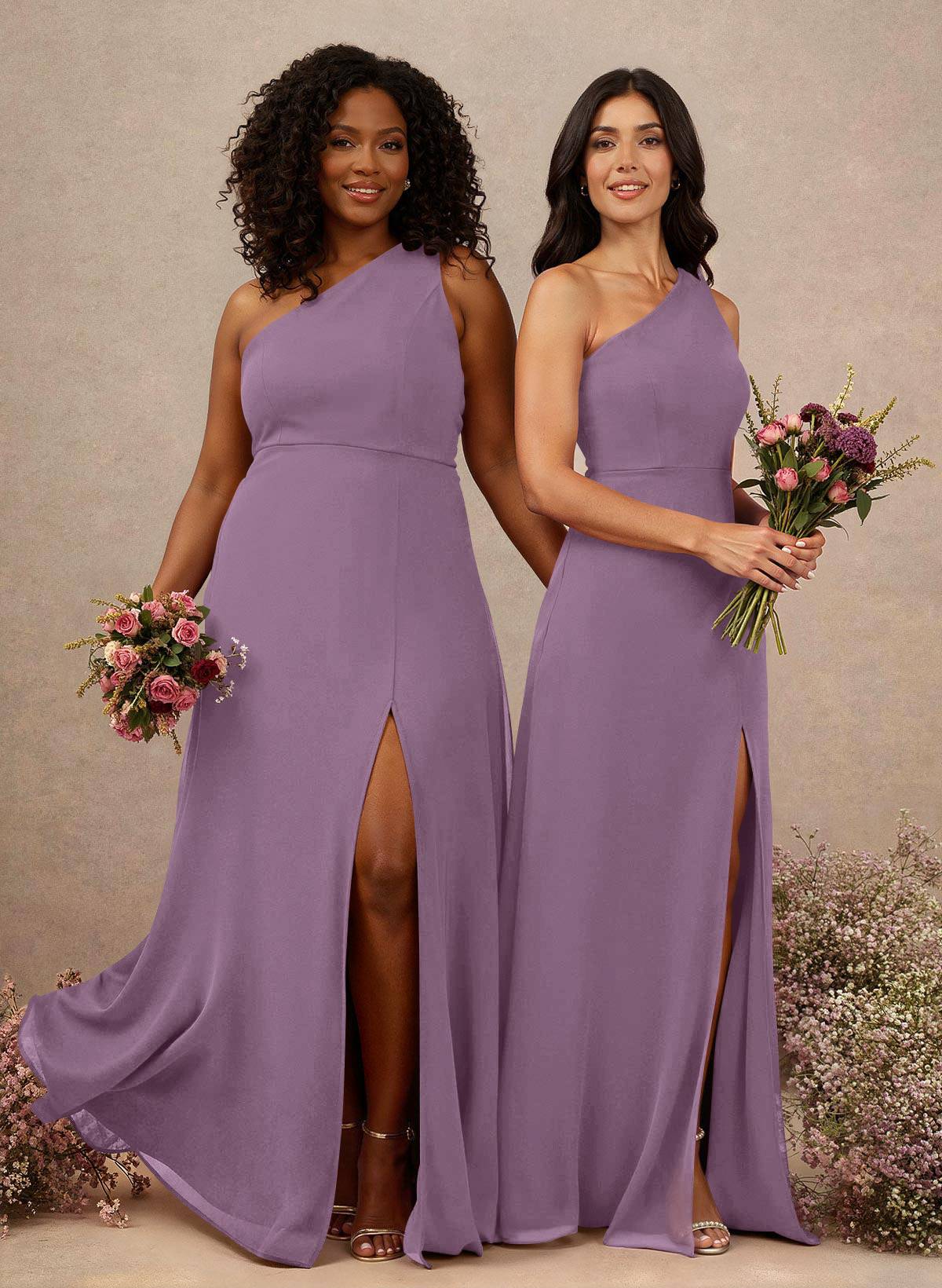 Classic One-Shoulder A-Line High Split Floor-Length Chiffon Bridesmaid Dresses, product image 34