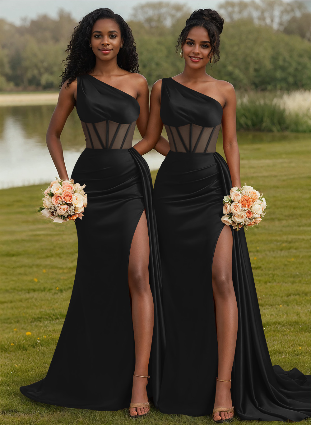 Trumpet/Mermaid One-Shoulder Silk Like Satin Bridesmaid Dresses With High Split, product image 29