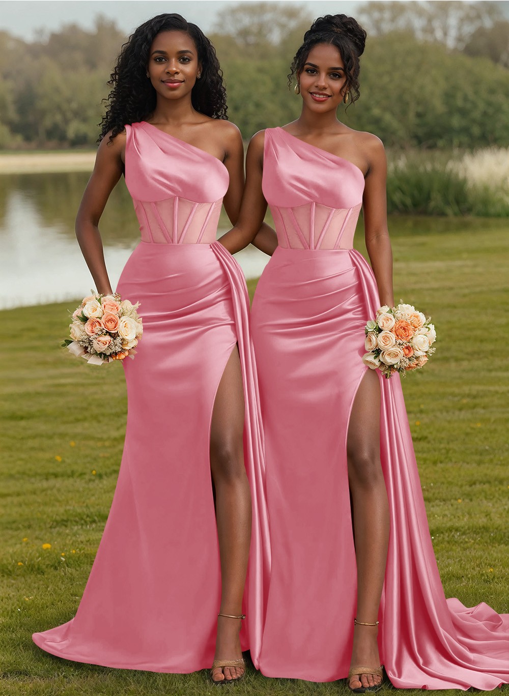 Trumpet/Mermaid One-Shoulder Silk Like Satin Bridesmaid Dresses With High Split, product image 11