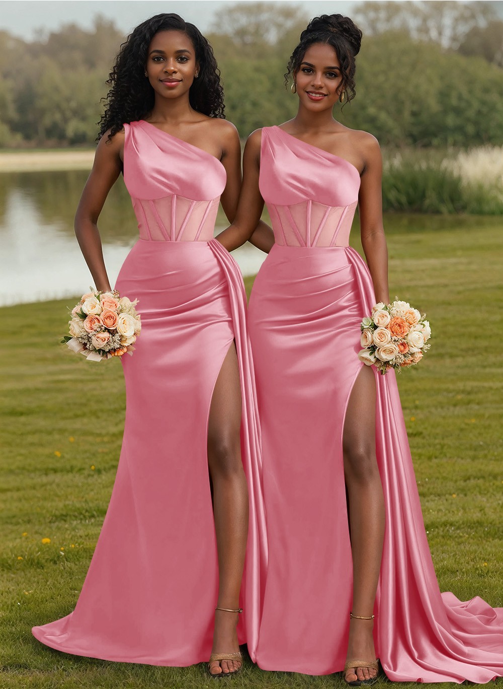 Trumpet/Mermaid One-Shoulder Silk Like Satin Bridesmaid Dresses With High Split, product image 11
