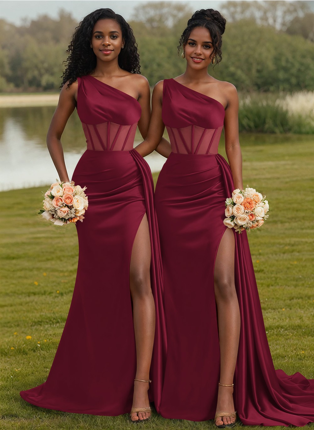 Trumpet/Mermaid One-Shoulder Silk Like Satin Bridesmaid Dresses With High Split, product image 9