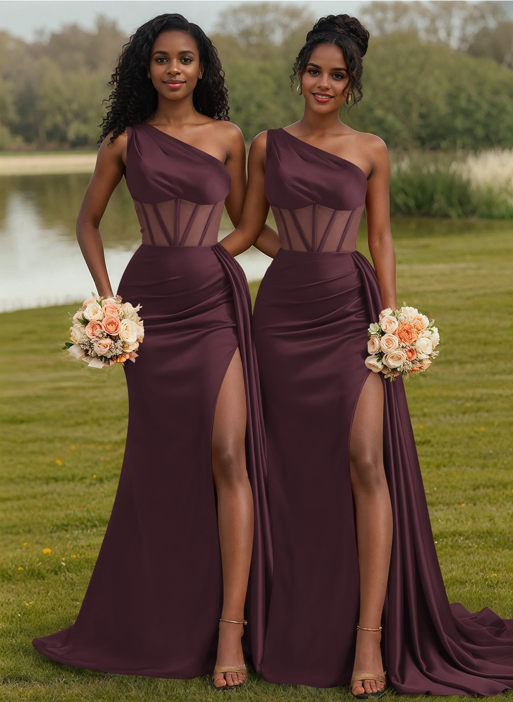 Trumpet/Mermaid One-Shoulder Silk Like Satin Bridesmaid Dresses With High Split, product image 13