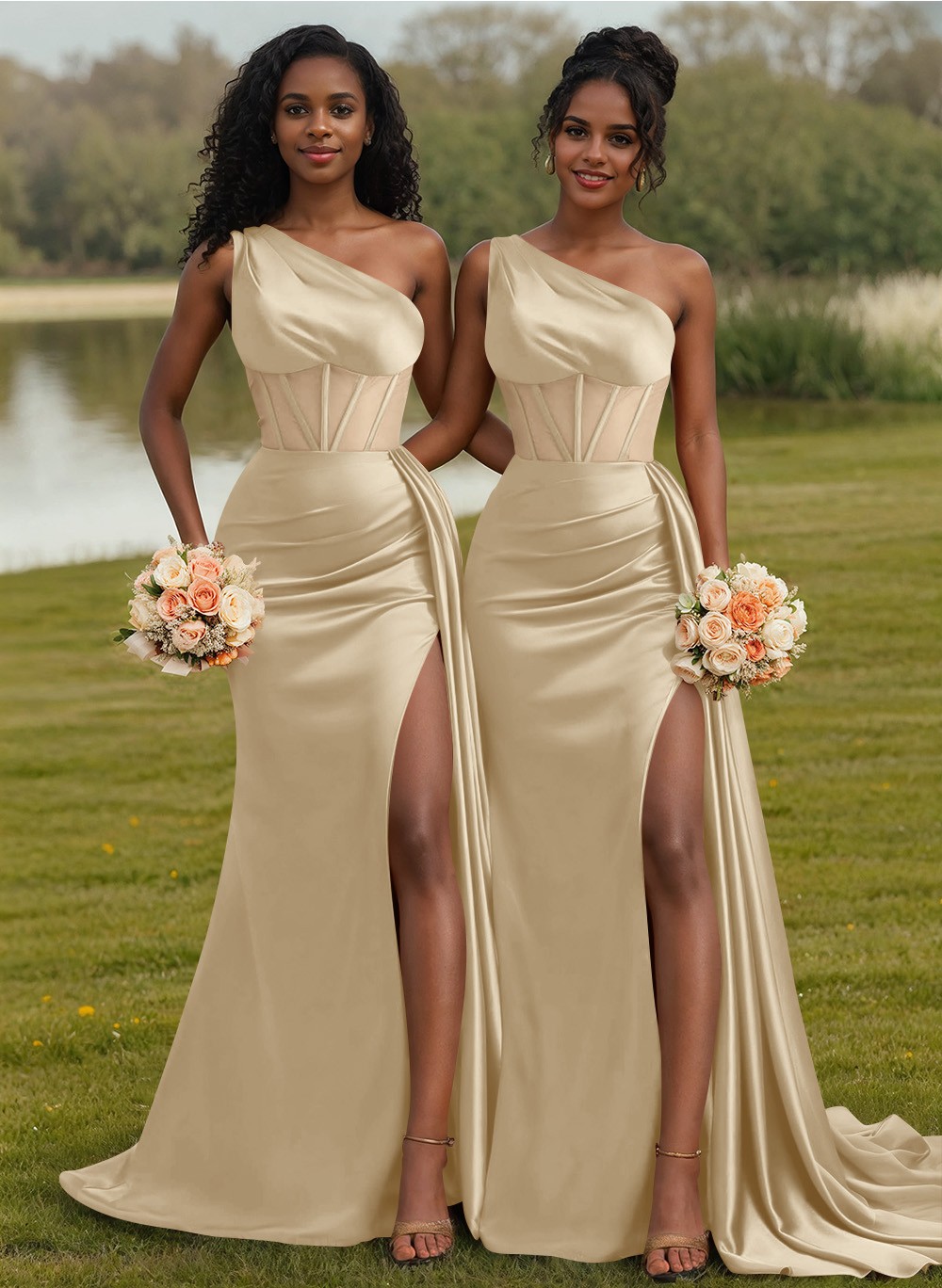 Trumpet/Mermaid One-Shoulder Silk Like Satin Bridesmaid Dresses With High Split, product image 25