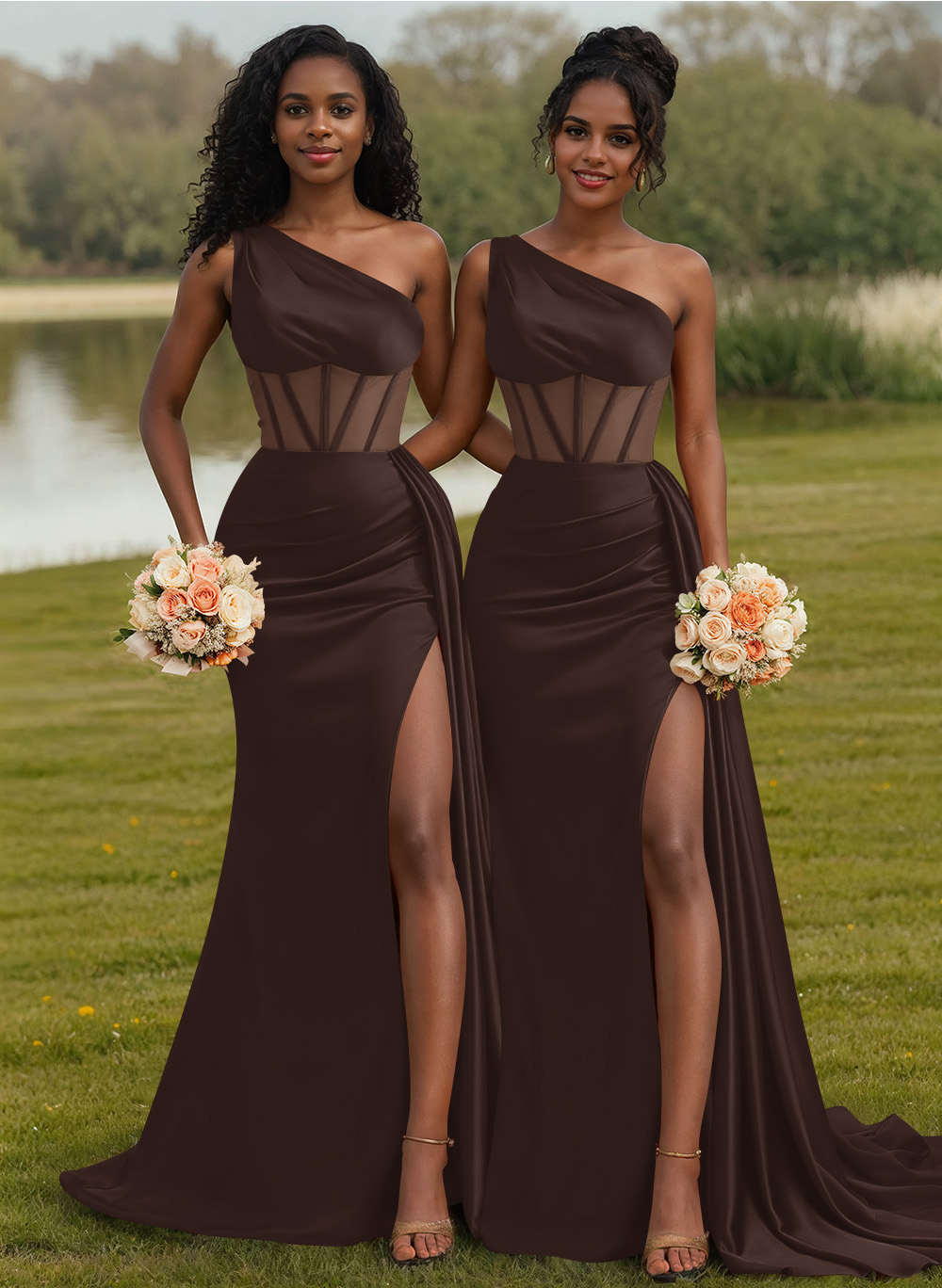 Trumpet/Mermaid One-Shoulder Silk Like Satin Bridesmaid Dresses With High Split, product image 85