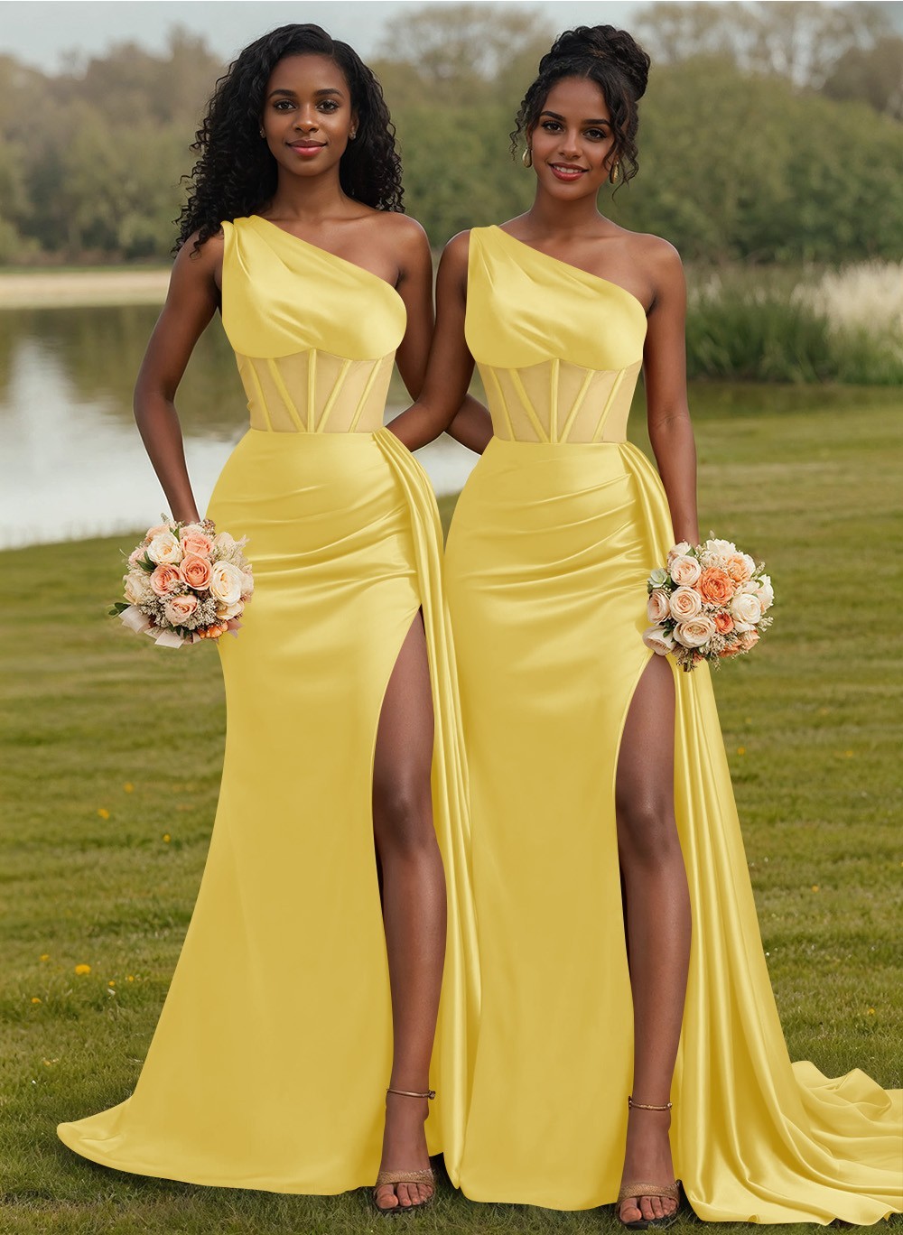 Trumpet/Mermaid One-Shoulder Silk Like Satin Bridesmaid Dresses With High Split, product image 53