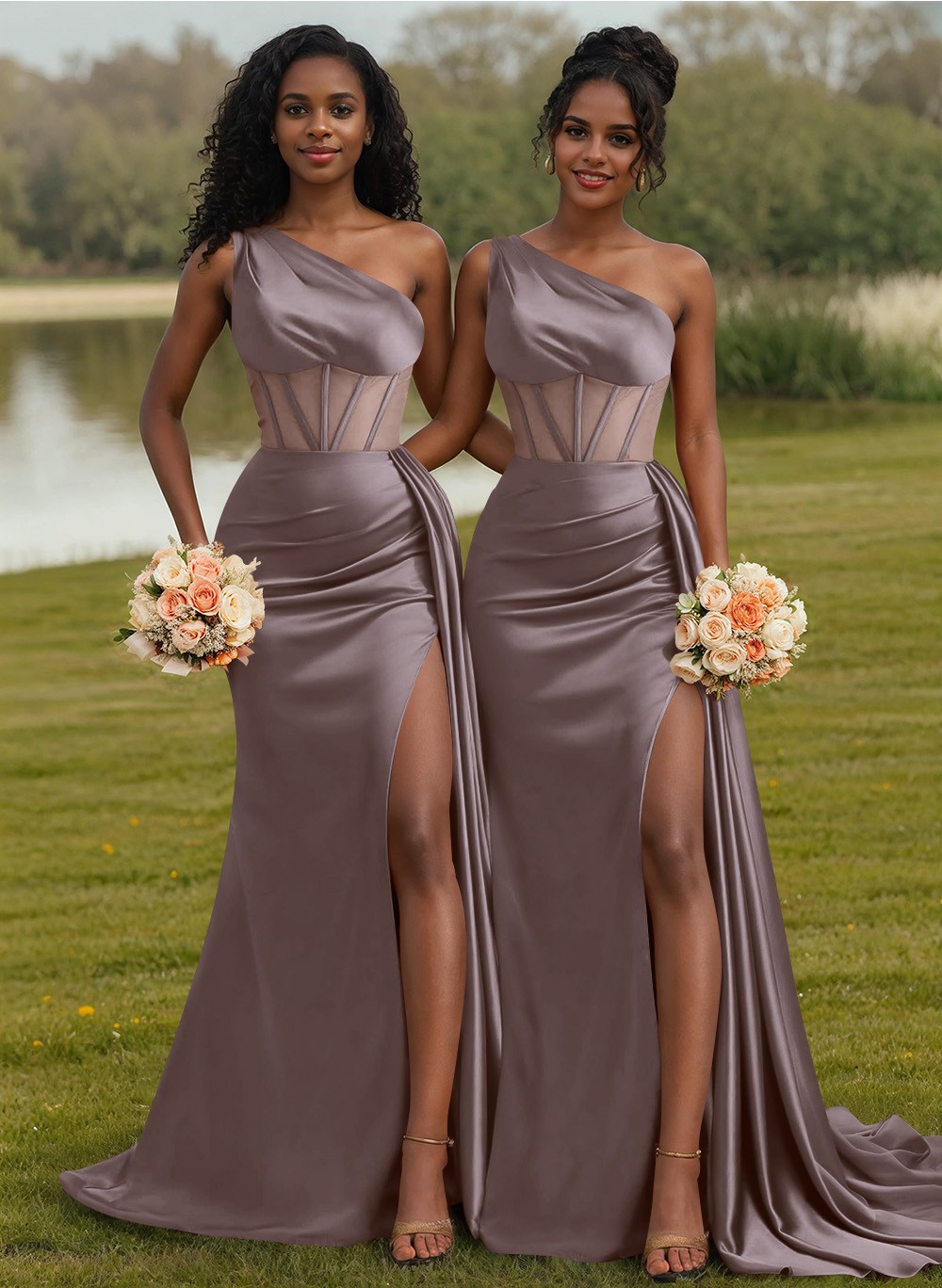 Trumpet/Mermaid One-Shoulder Silk Like Satin Bridesmaid Dresses With High Split, product image 33