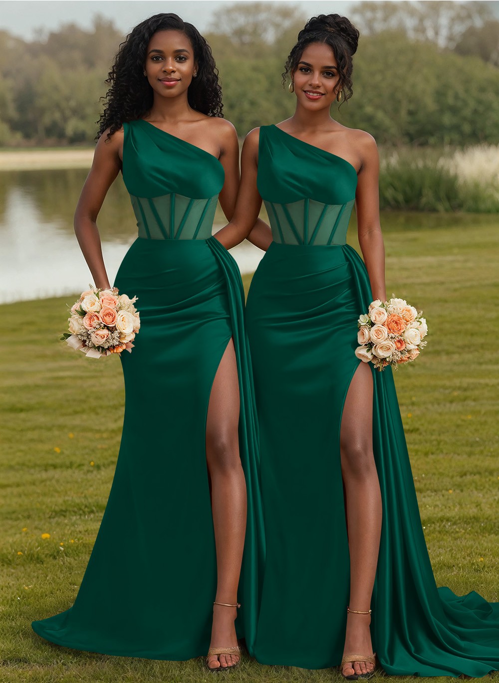 Trumpet/Mermaid One-Shoulder Silk Like Satin Bridesmaid Dresses With High Split, product image 97