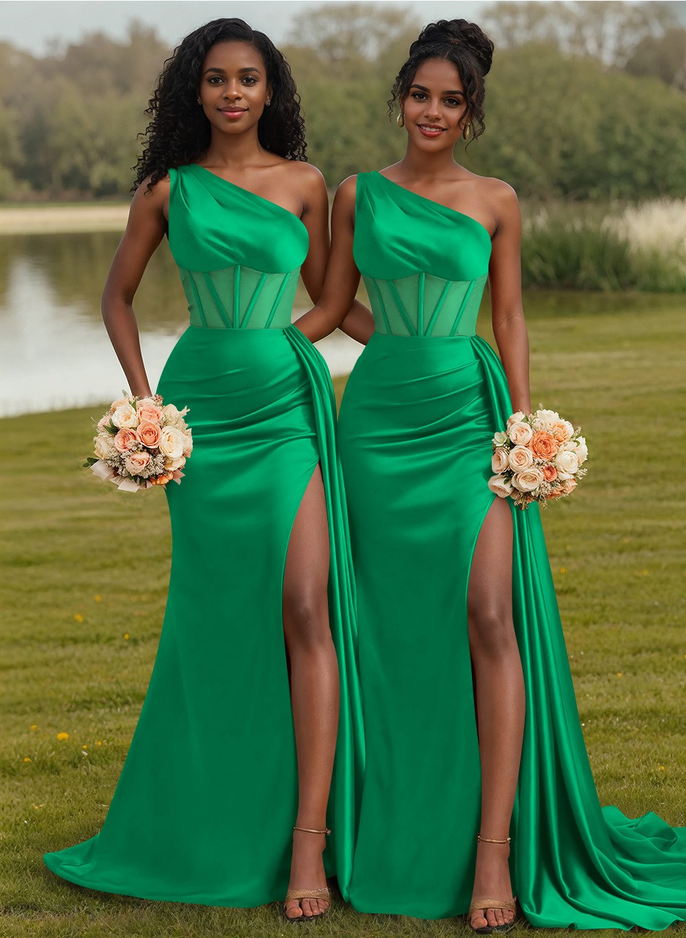 Trumpet/Mermaid One-Shoulder Silk Like Satin Bridesmaid Dresses With High Split, product image 95