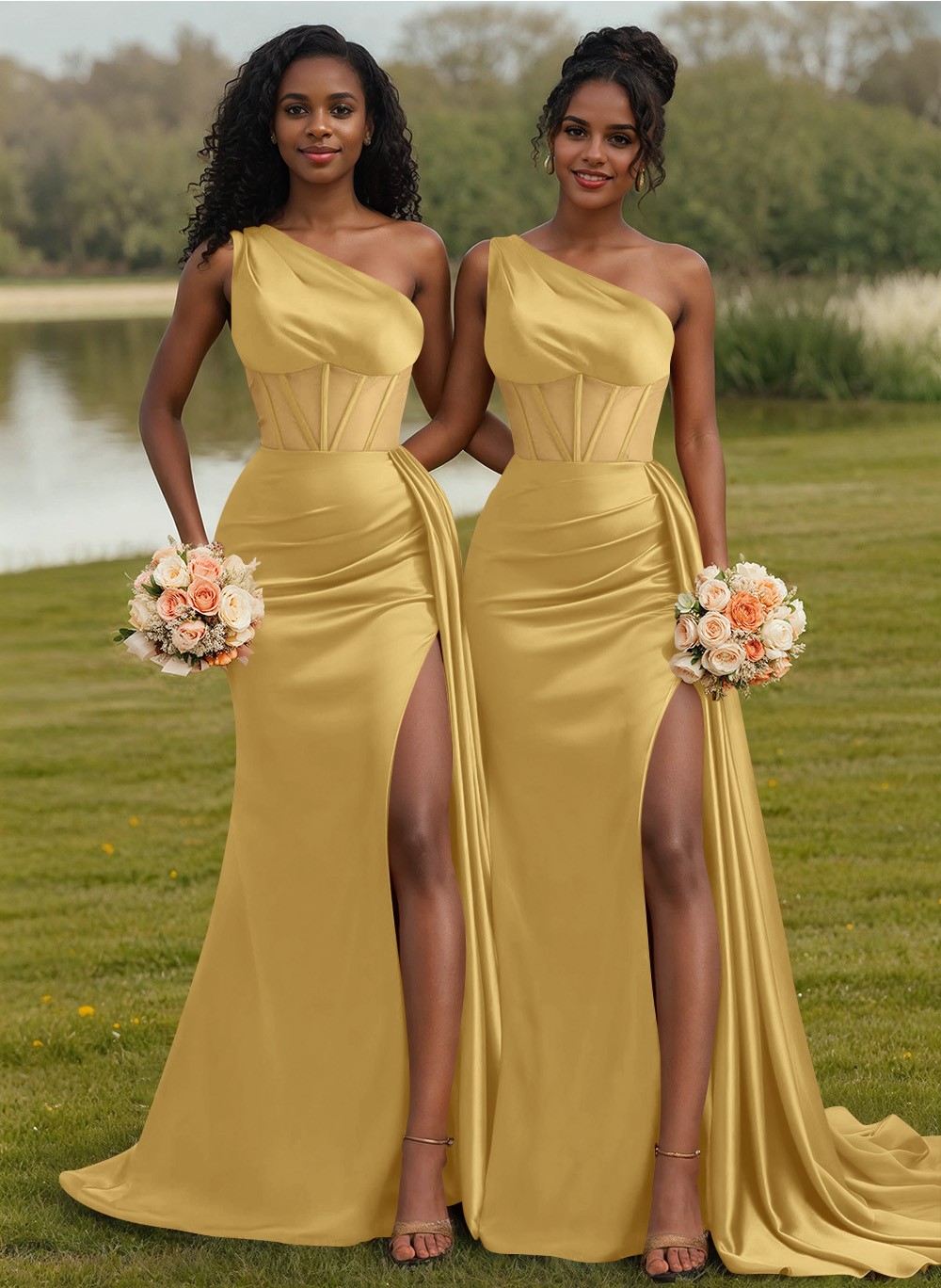 Trumpet/Mermaid One-Shoulder Silk Like Satin Bridesmaid Dresses With High Split, product image 71
