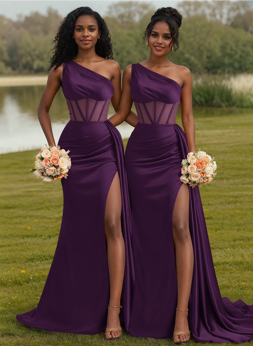 Trumpet/Mermaid One-Shoulder Silk Like Satin Bridesmaid Dresses With High Split, product image 35
