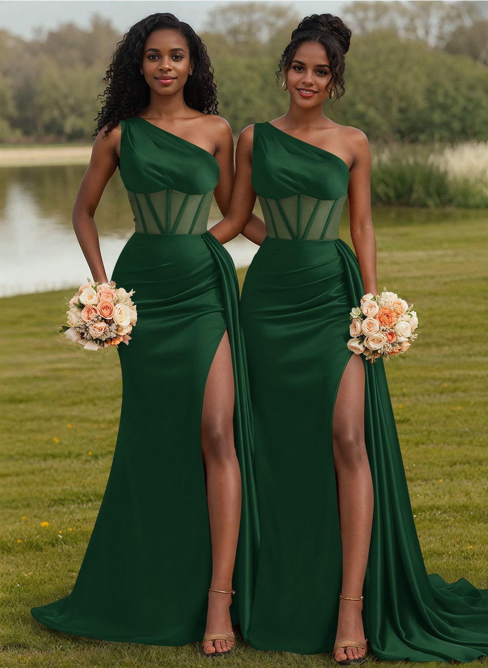 Trumpet/Mermaid One-Shoulder Silk Like Satin Bridesmaid Dresses With High Split, product image 57