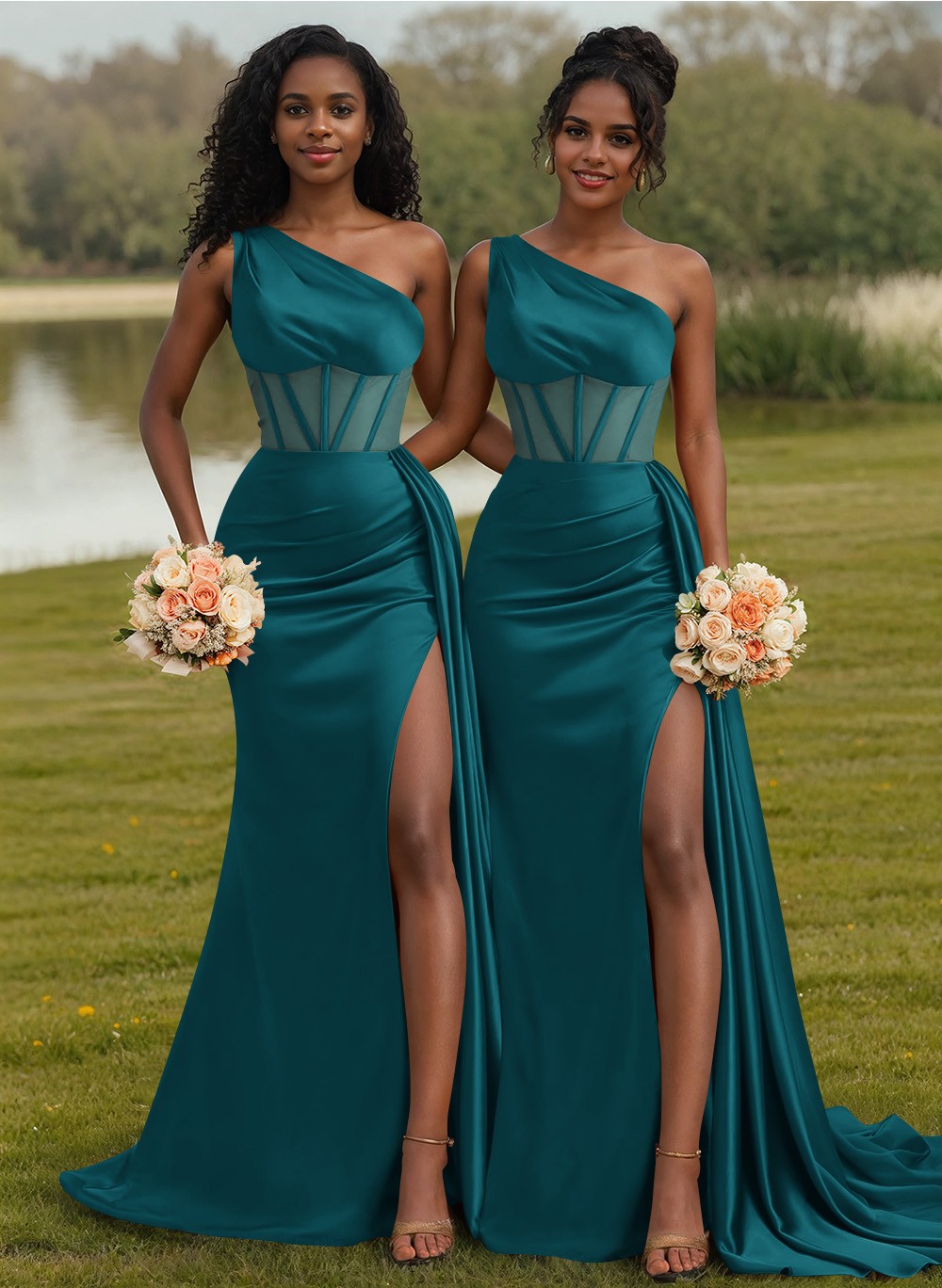 Trumpet/Mermaid One-Shoulder Silk Like Satin Bridesmaid Dresses With High Split, product image 47