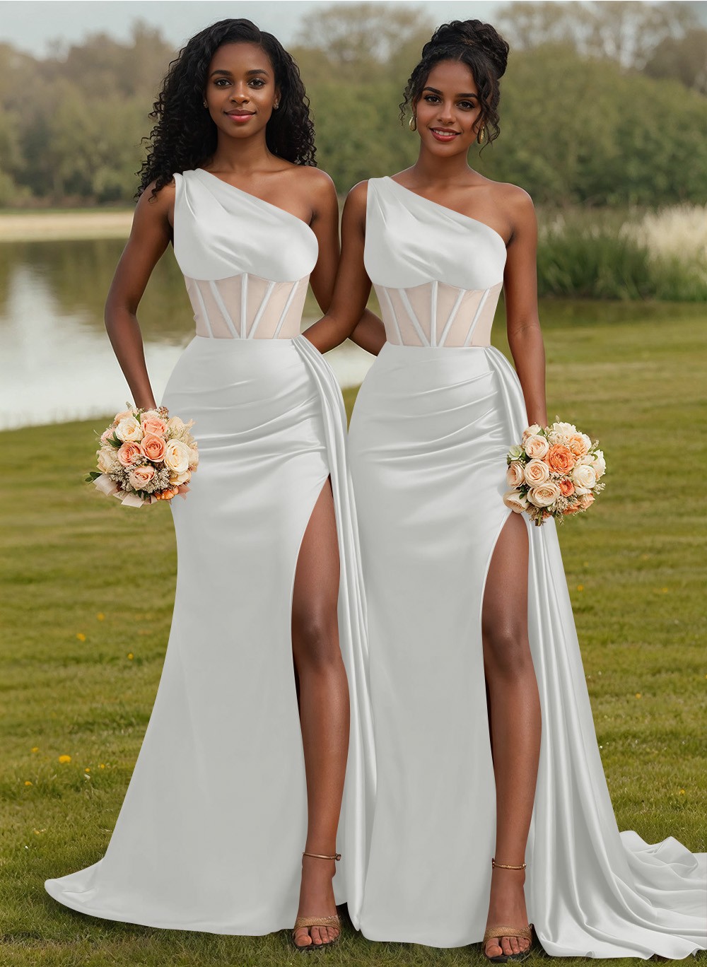 Trumpet/Mermaid One-Shoulder Silk Like Satin Bridesmaid Dresses With High Split, product image 41