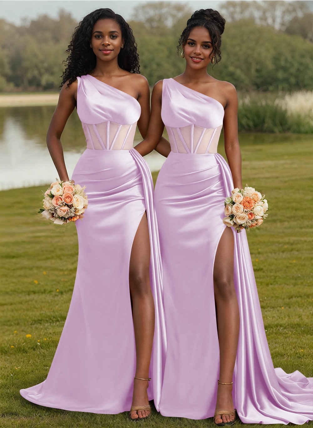 Trumpet/Mermaid One-Shoulder Silk Like Satin Bridesmaid Dresses With High Split, product image 31