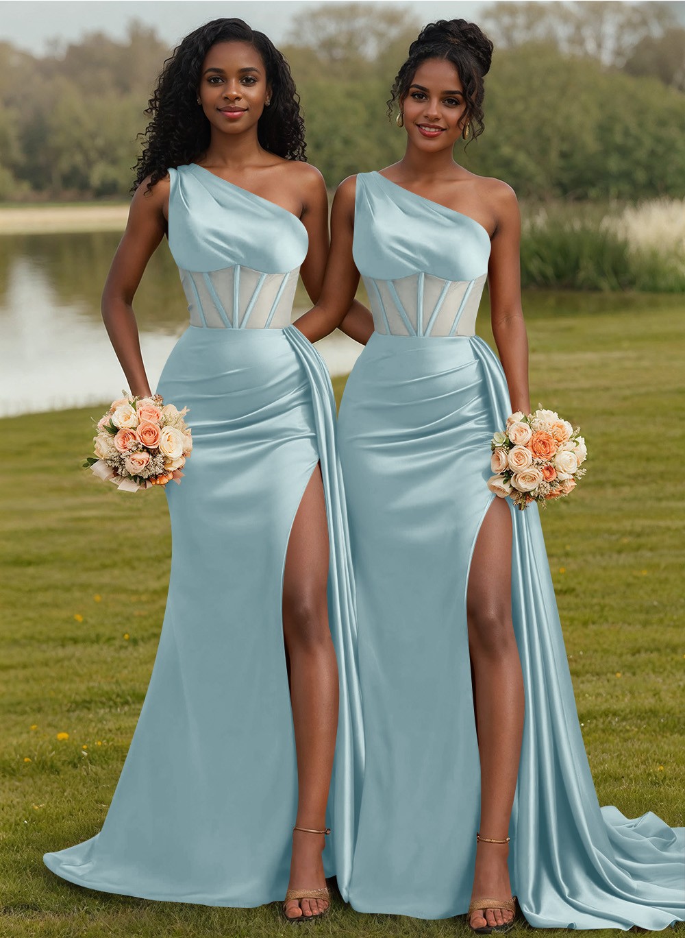 Trumpet/Mermaid One-Shoulder Silk Like Satin Bridesmaid Dresses With High Split, product image 75