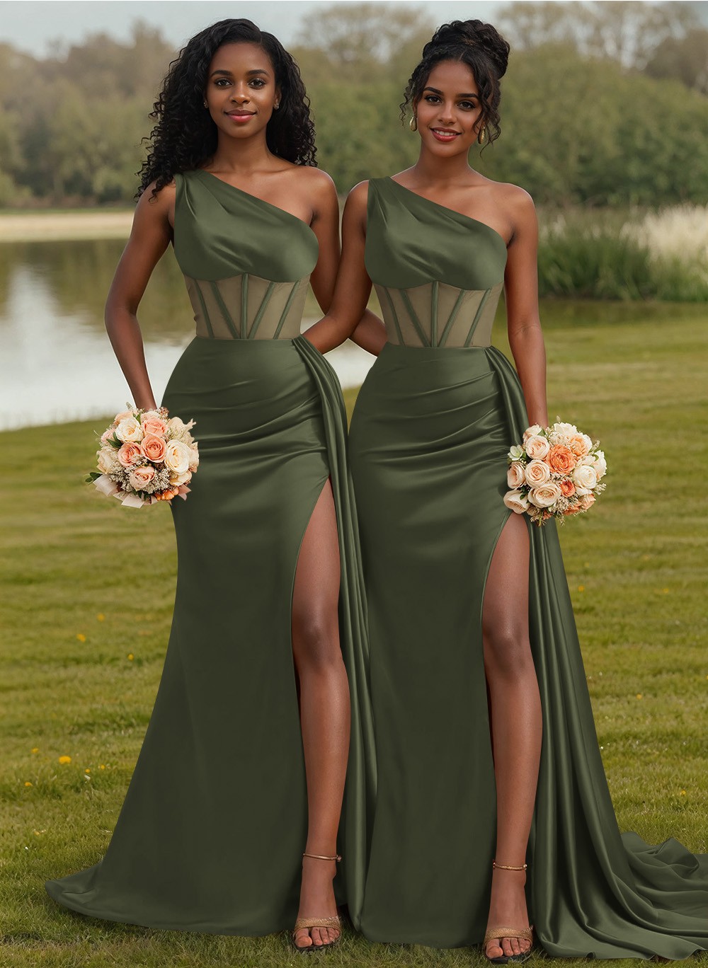 Trumpet/Mermaid One-Shoulder Silk Like Satin Bridesmaid Dresses With High Split, product image 91