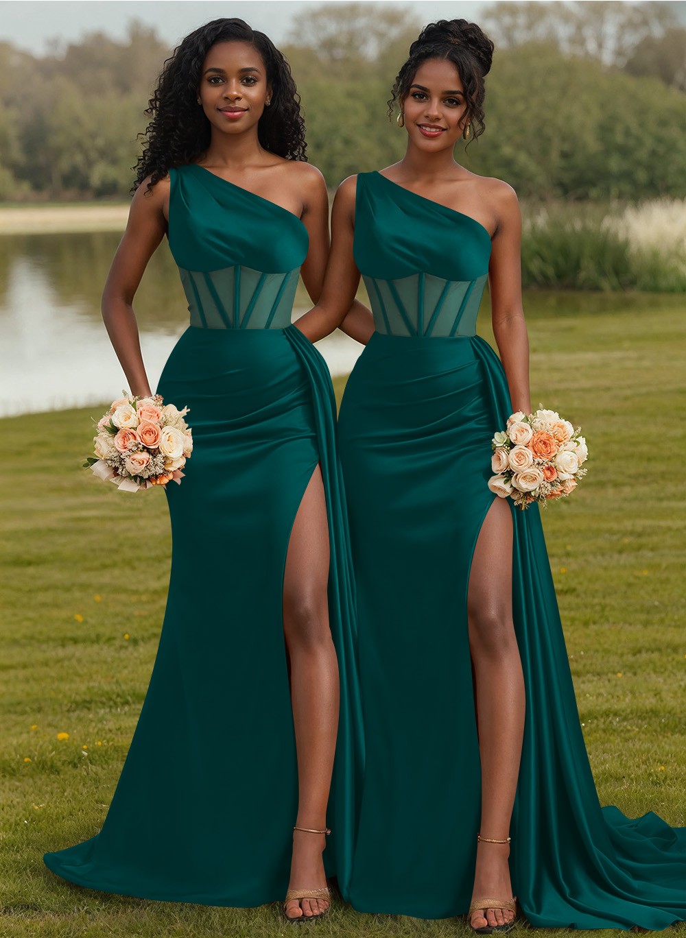 Trumpet/Mermaid One-Shoulder Silk Like Satin Bridesmaid Dresses With High Split, product image 45