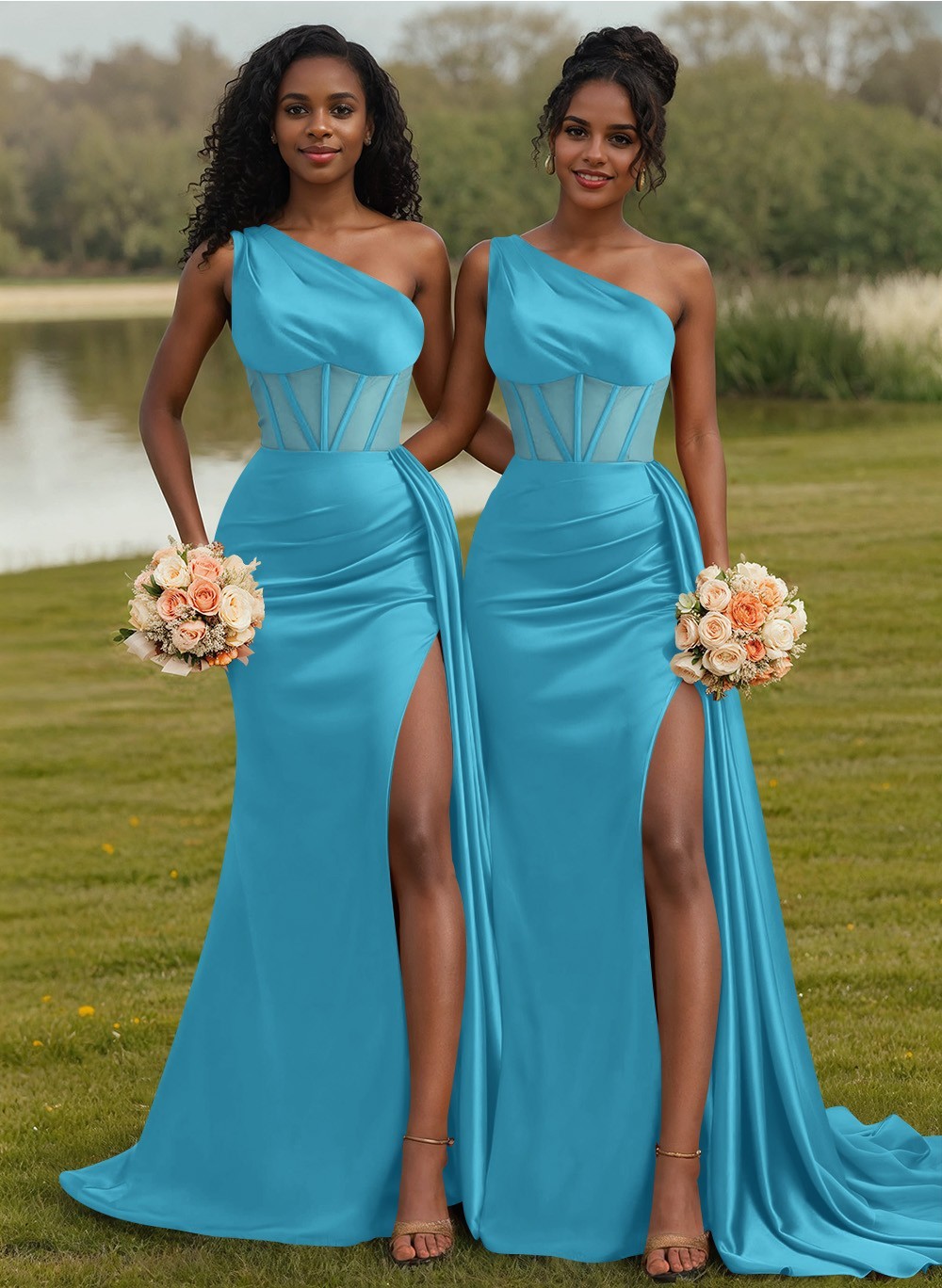 Trumpet/Mermaid One-Shoulder Silk Like Satin Bridesmaid Dresses With High Split, product image 79