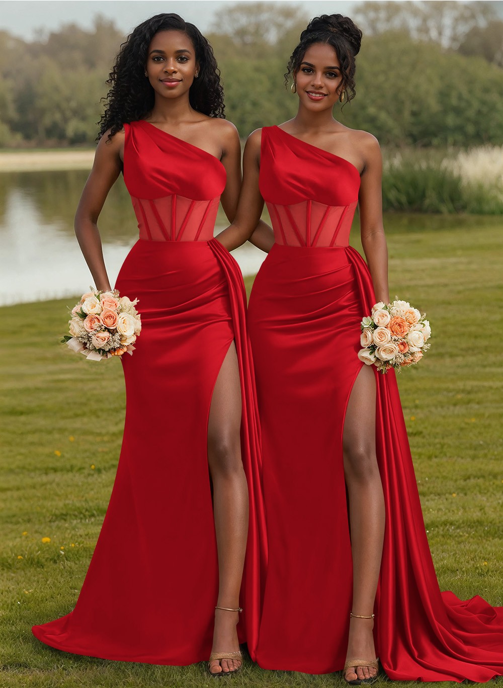 Trumpet/Mermaid One-Shoulder Silk Like Satin Bridesmaid Dresses With High Split, product image 49