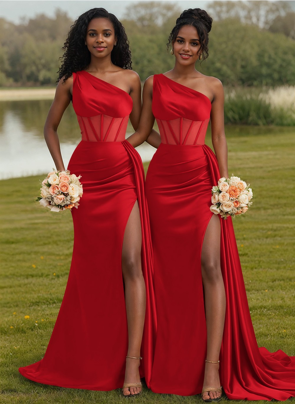 Trumpet/Mermaid One-Shoulder Silk Like Satin Bridesmaid Dresses With High Split, product image 49