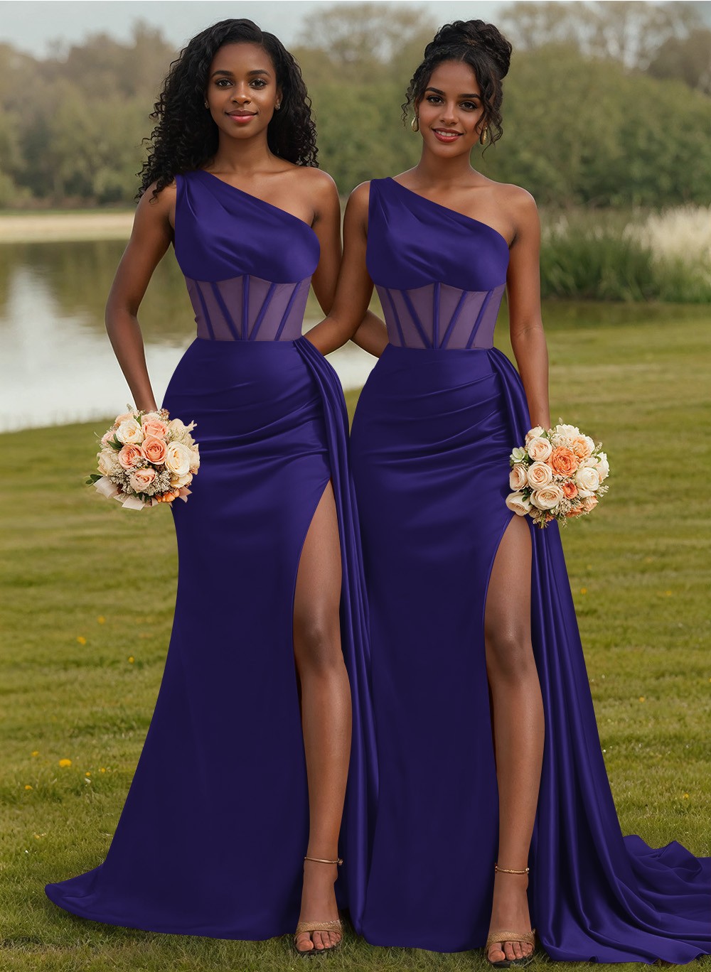 Trumpet/Mermaid One-Shoulder Silk Like Satin Bridesmaid Dresses With High Split, product image 61