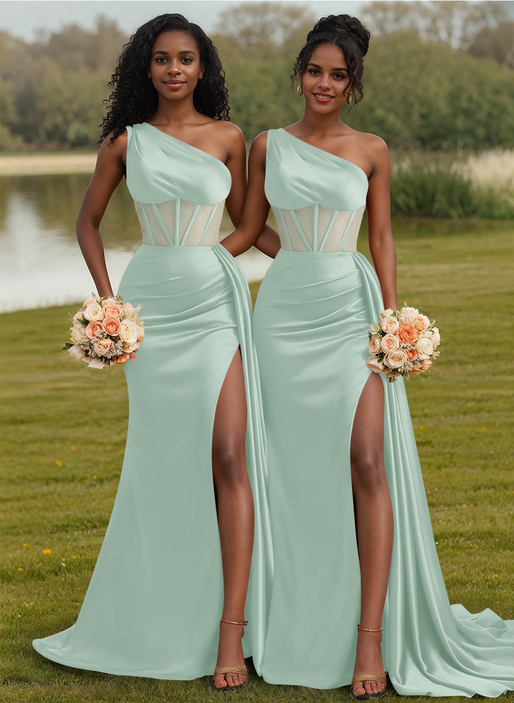 Trumpet/Mermaid One-Shoulder Silk Like Satin Bridesmaid Dresses With High Split, product image 83
