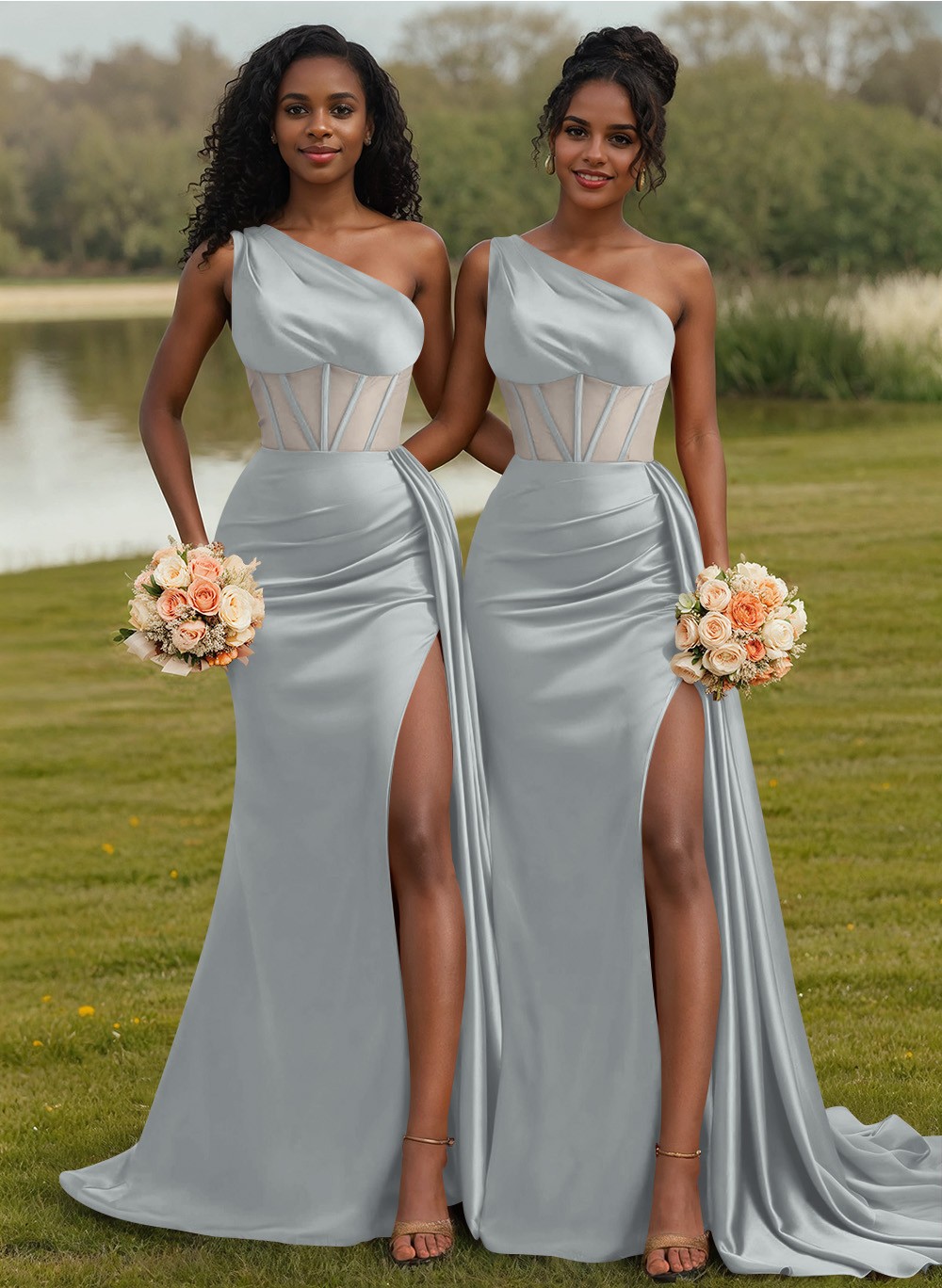 Trumpet/Mermaid One-Shoulder Silk Like Satin Bridesmaid Dresses With High Split, product image 27