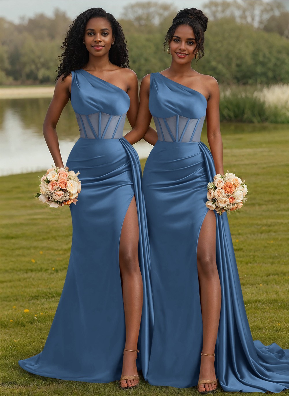 Trumpet/Mermaid One-Shoulder Silk Like Satin Bridesmaid Dresses With High Split, product image 17