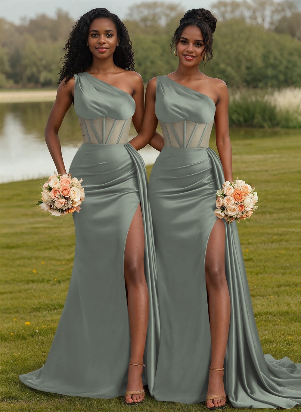Trumpet/Mermaid One-Shoulder Silk Like Satin Bridesmaid Dresses With High Split, product image 43