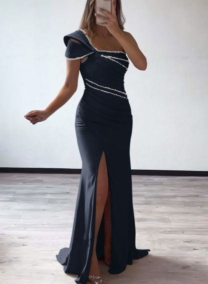 Trumpet/Mermaid One-Shoulder Elastic Satin Bridesmaid Dresses With Beading