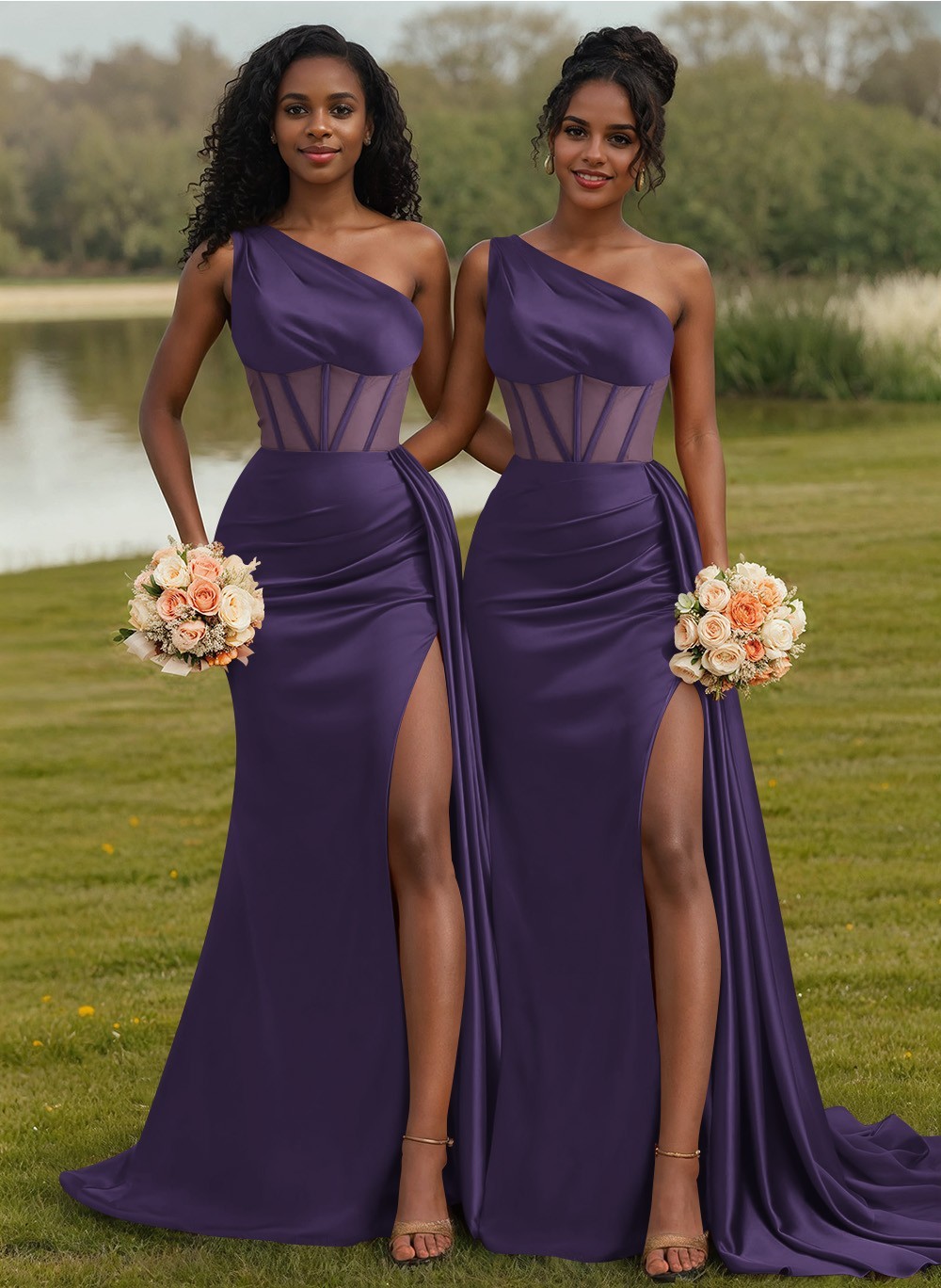 Trumpet/Mermaid One-Shoulder Silk Like Satin Bridesmaid Dresses With High Split, product image 67
