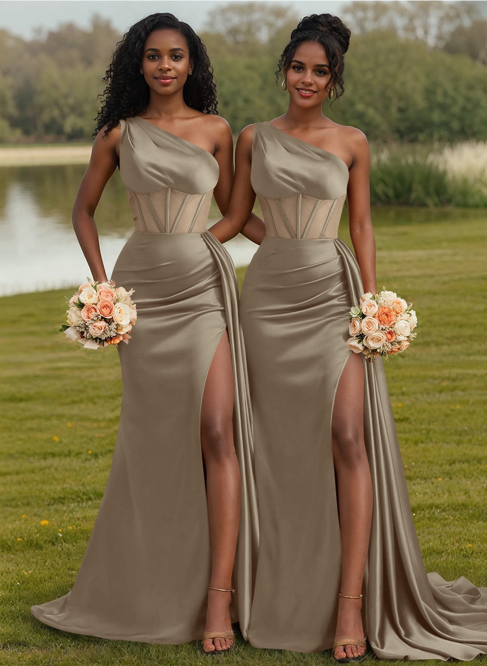 Trumpet/Mermaid One-Shoulder Silk Like Satin Bridesmaid Dresses With High Split, product image 59