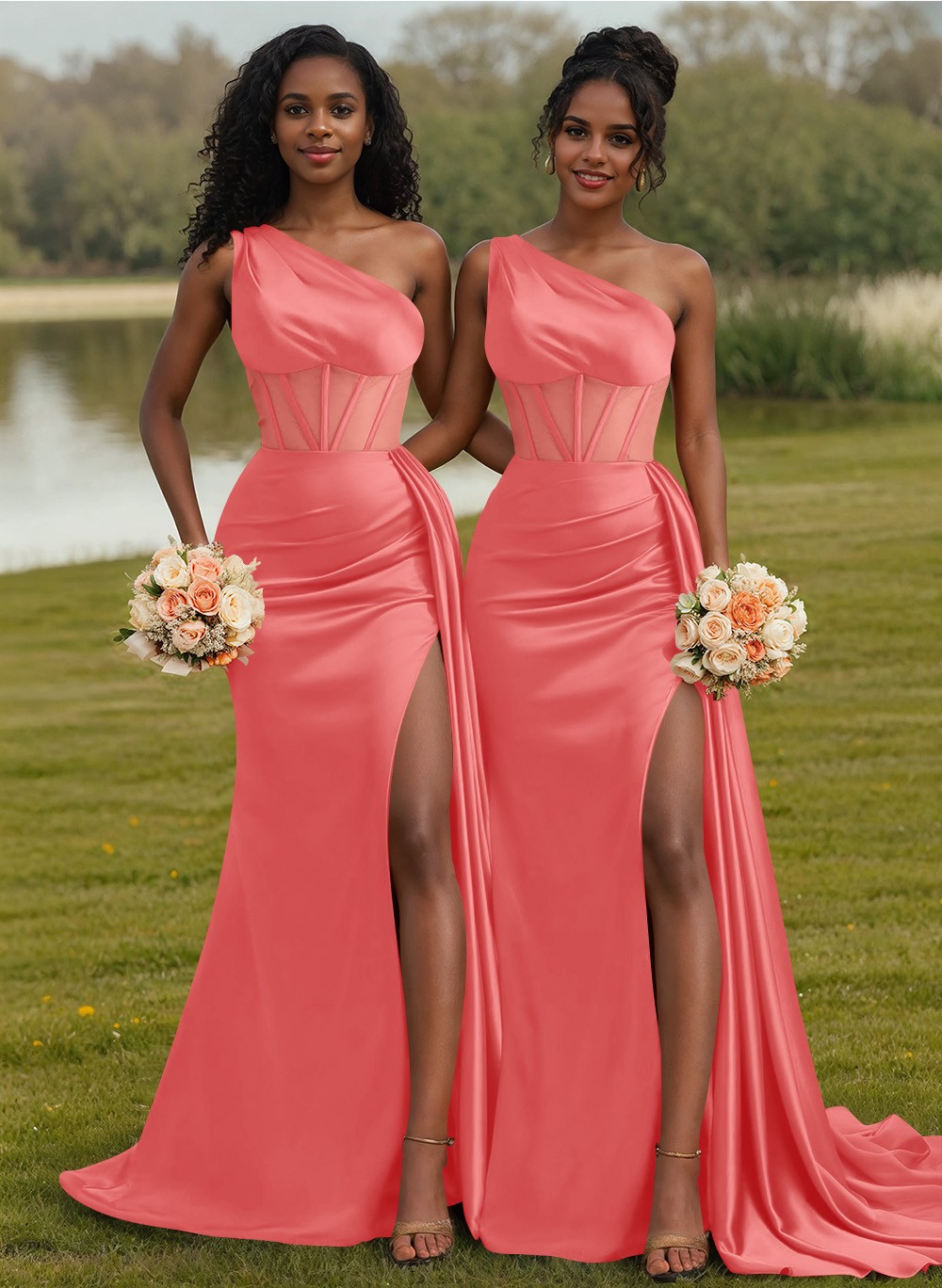 Trumpet/Mermaid One-Shoulder Silk Like Satin Bridesmaid Dresses With High Split, product image 77