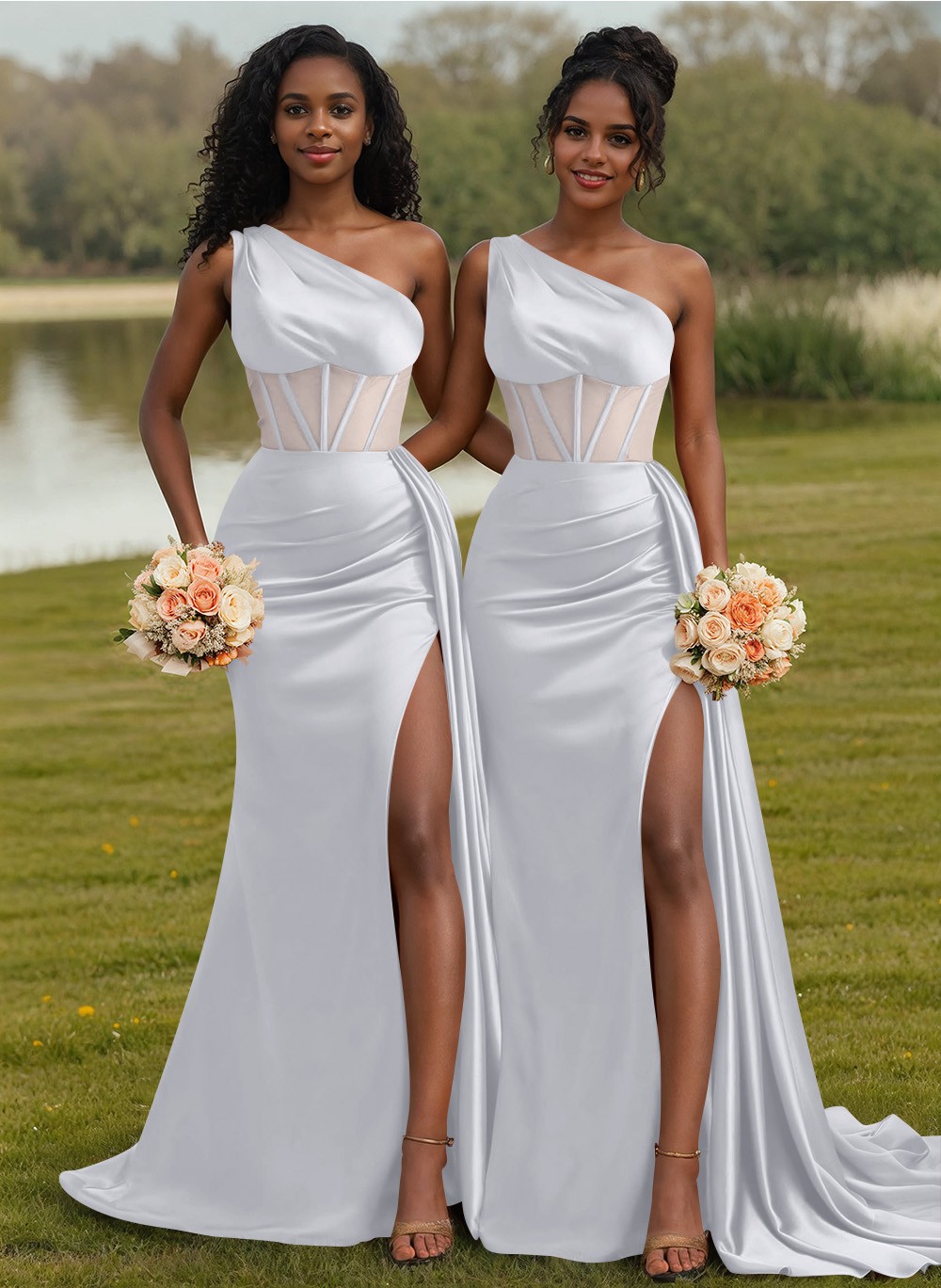 Trumpet/Mermaid One-Shoulder Silk Like Satin Bridesmaid Dresses With High Split, product image 87