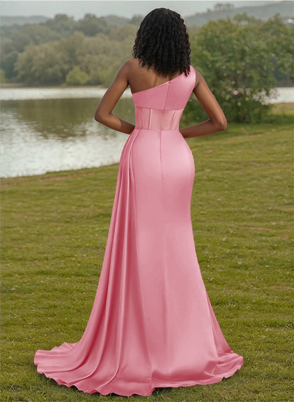 Trumpet/Mermaid One-Shoulder Silk Like Satin Bridesmaid Dresses With High Split, product image 12