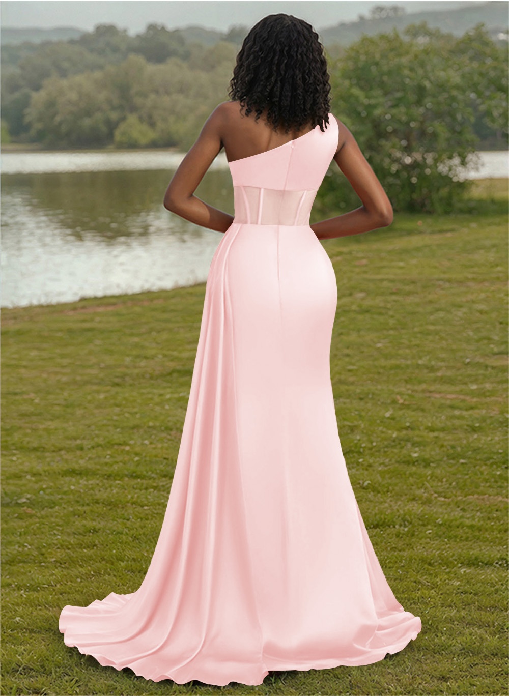 Trumpet/Mermaid One-Shoulder Silk Like Satin Bridesmaid Dresses With High Split, product image 20