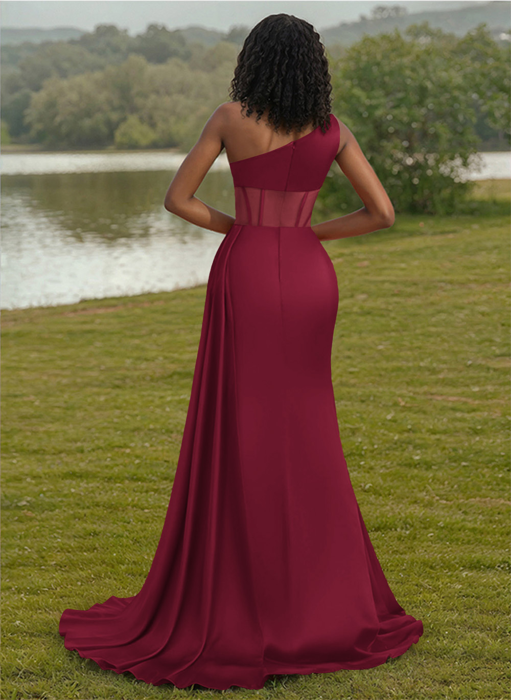 Trumpet/Mermaid One-Shoulder Silk Like Satin Bridesmaid Dresses With High Split, product image 10
