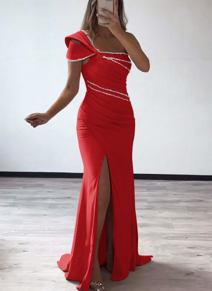 Trumpet/Mermaid One-Shoulder Elastic Satin Bridesmaid Dresses With Beading
