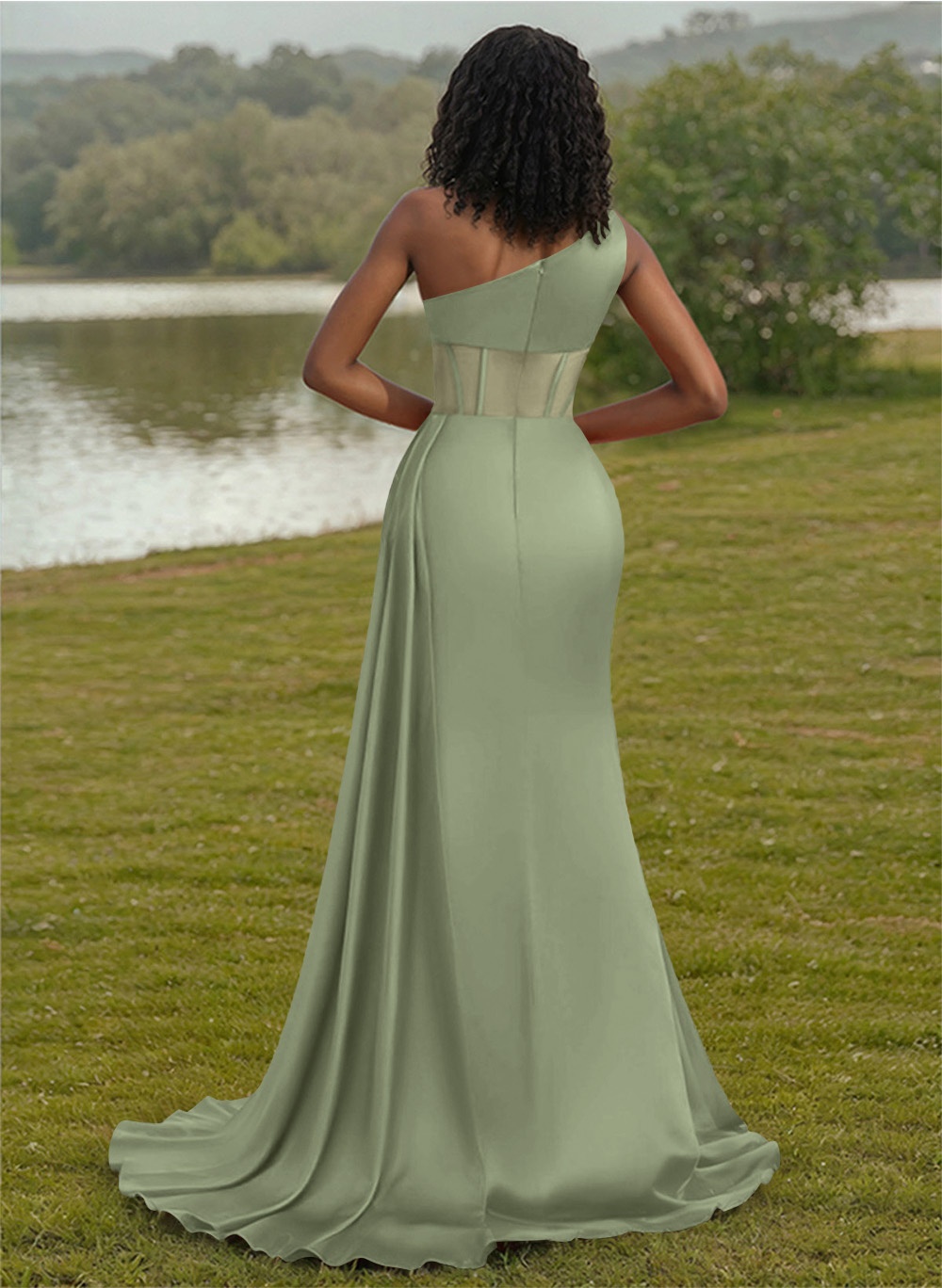 Trumpet/Mermaid One-Shoulder Silk Like Satin Bridesmaid Dresses With High Split, product image 16