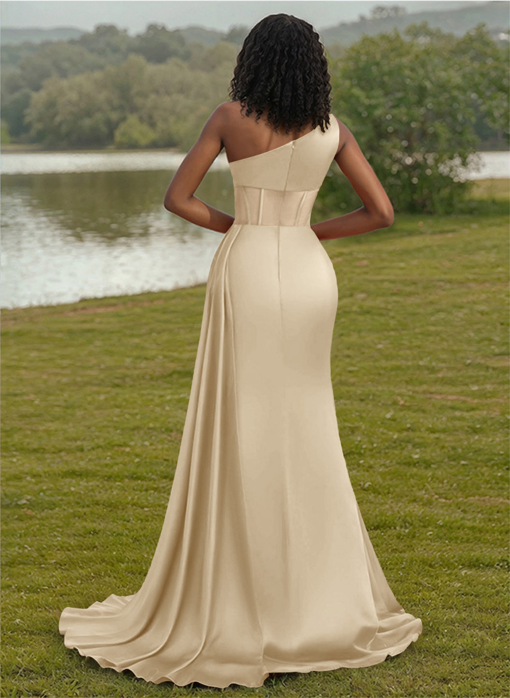 Trumpet/Mermaid One-Shoulder Silk Like Satin Bridesmaid Dresses With High Split, product image 26
