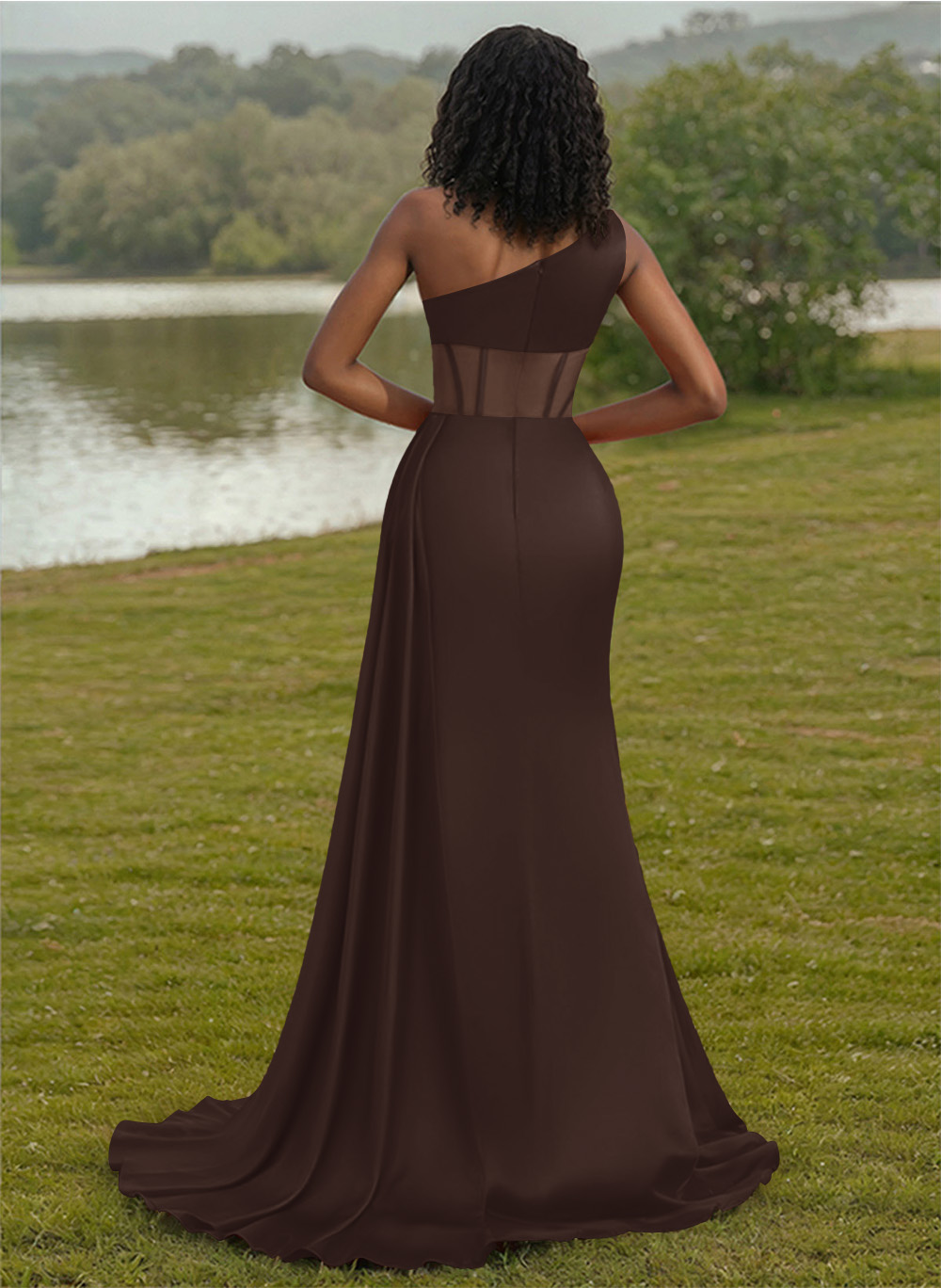 Trumpet/Mermaid One-Shoulder Silk Like Satin Bridesmaid Dresses With High Split, product image 86