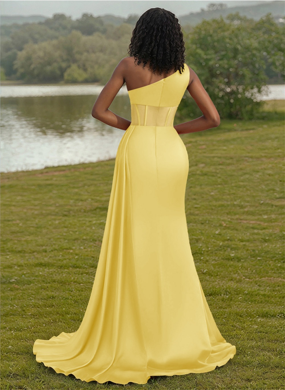 Trumpet/Mermaid One-Shoulder Silk Like Satin Bridesmaid Dresses With High Split, product image 54